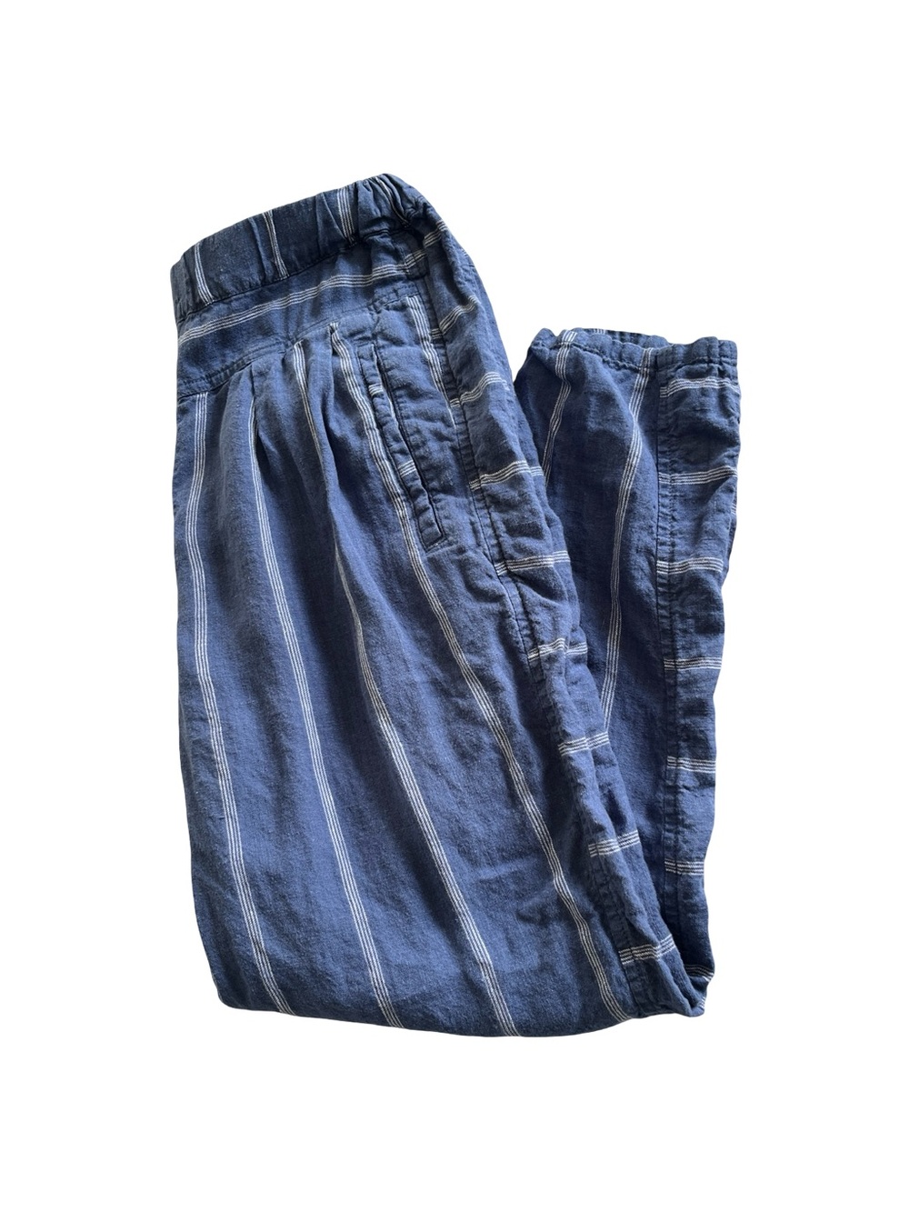 by Anthropologie Linen Pants Blue White Stripes Tapered Leg Womens Size Small